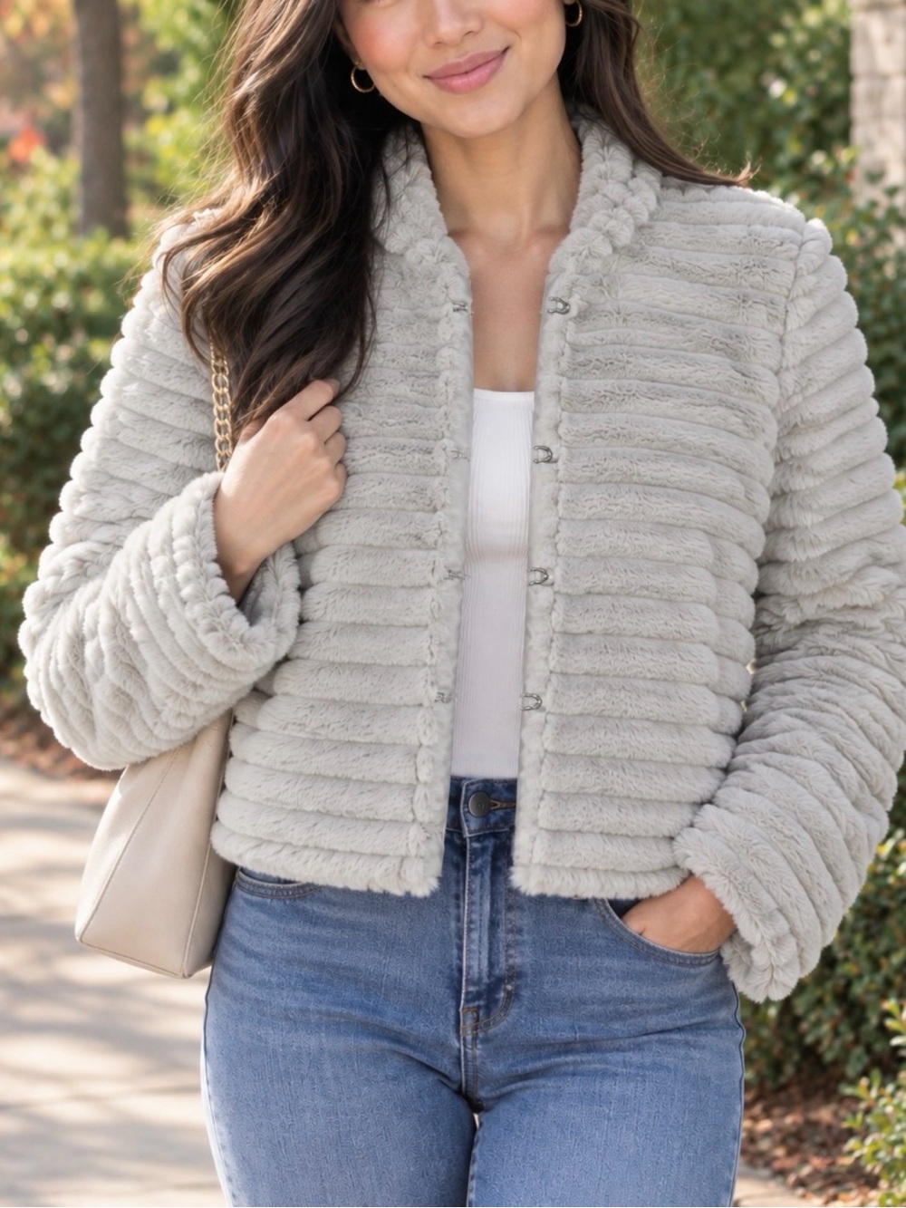 Betsey Johnson Ribbed Faux Fur Jacket, Excellent Condition
